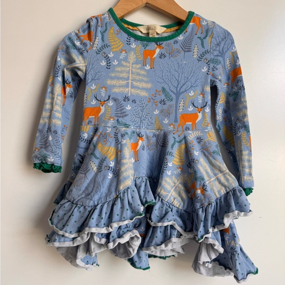 Matilda Jane Girls 2T Dress Neck Of The Woods Blue Deer Antler Cotton Twirl - Picture 2 of 7
